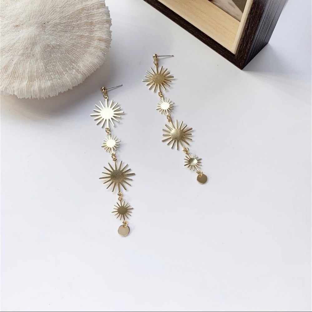 2/$30 Gold Celestial Sun Drop Flower Sunburst Earrings Jewelry Boho Long New